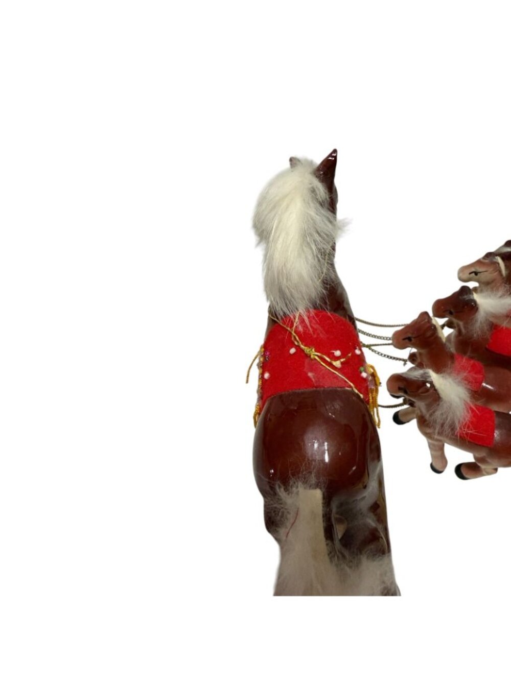 Vintage Ceramic Horse with 5 Ponies on Chain Figurine Red Saddle Japan Artmark - Picture 3 of 15